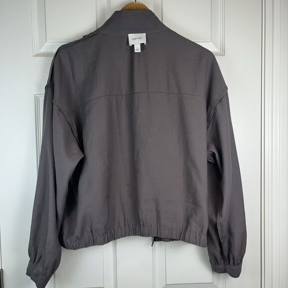 Nine West Taupe Gray Lightweight Bomber Jacket Full Zip Elastic Hem Women’s L - Picture 14 of 16
